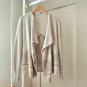 Hollister Cream and Pink Patterned Open Front Cardigan